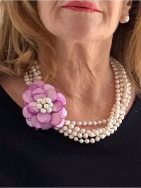 Pink lavender Floral Pearl Multi-Strand Necklace
